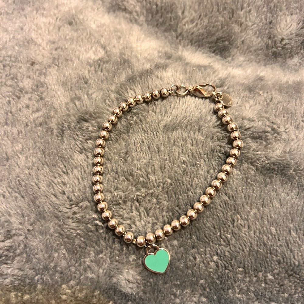 925 silver Tiffany Beaded Bracelet with Heart Charm